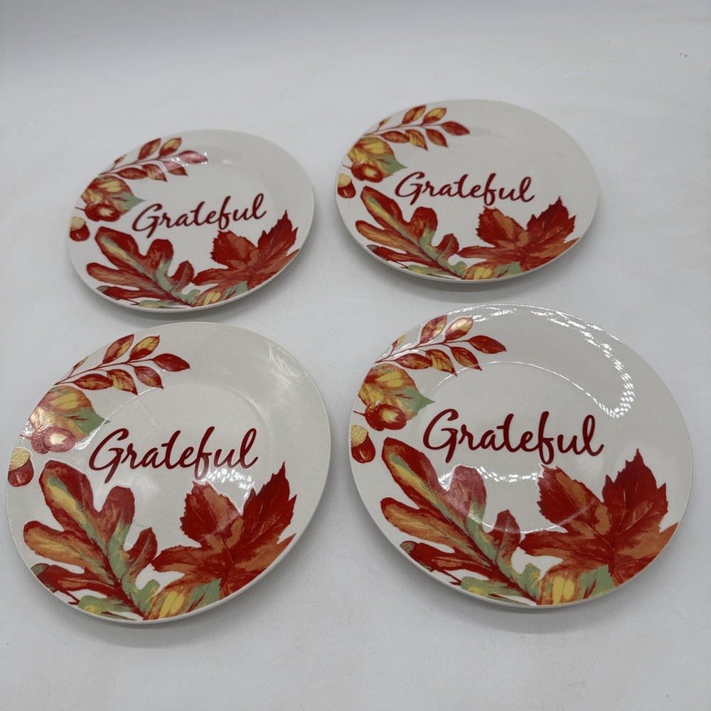 Royal Norfolk Fall Leaves Grateful Thanksgiving Salad Plates7 5/8" Set of 4 New